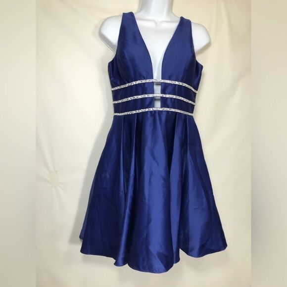 Blondie Nites By Stacy Sklar Dress Size 9 Blue Prom Rhinestone nwot - Picture 1 of 9